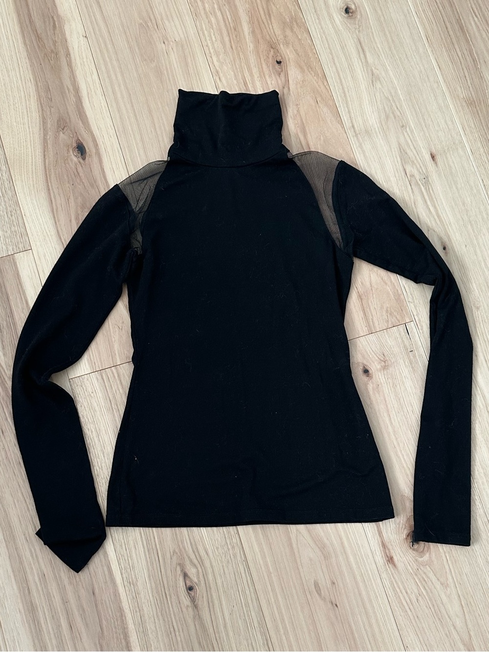 Marcella NYC Black Turtleneck Top with Sheer Shoulder Panels